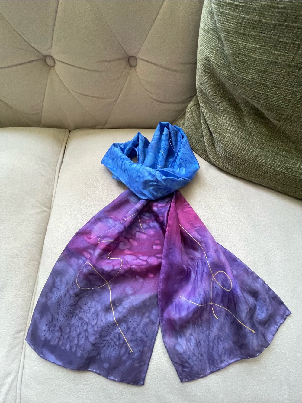 Hand-Dyed Silk Scarf in Blue, Purple & Pink